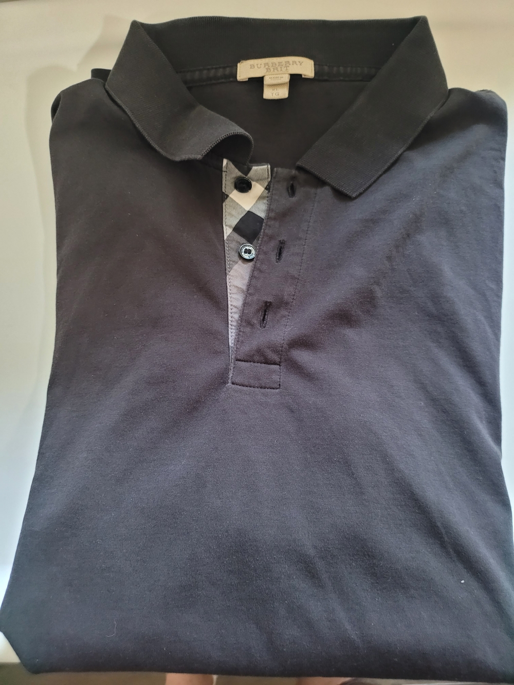 Burberry Brit Men’s Black Polo Shirt with Signature Check Trim